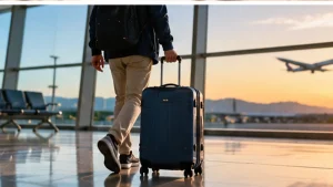 海外で生活する次男をイメージした空港と旅行者